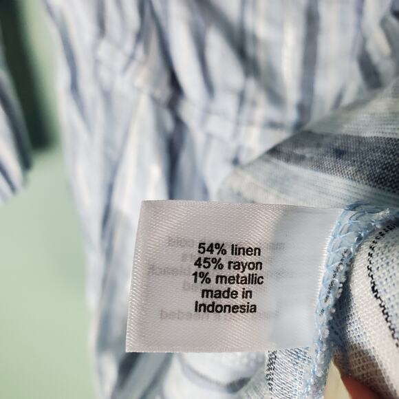 Lane Bryant Blue White Metallic Stripe Linen Blend Coastal Ruffle Top Size 18/20 - Picture 5 of 6